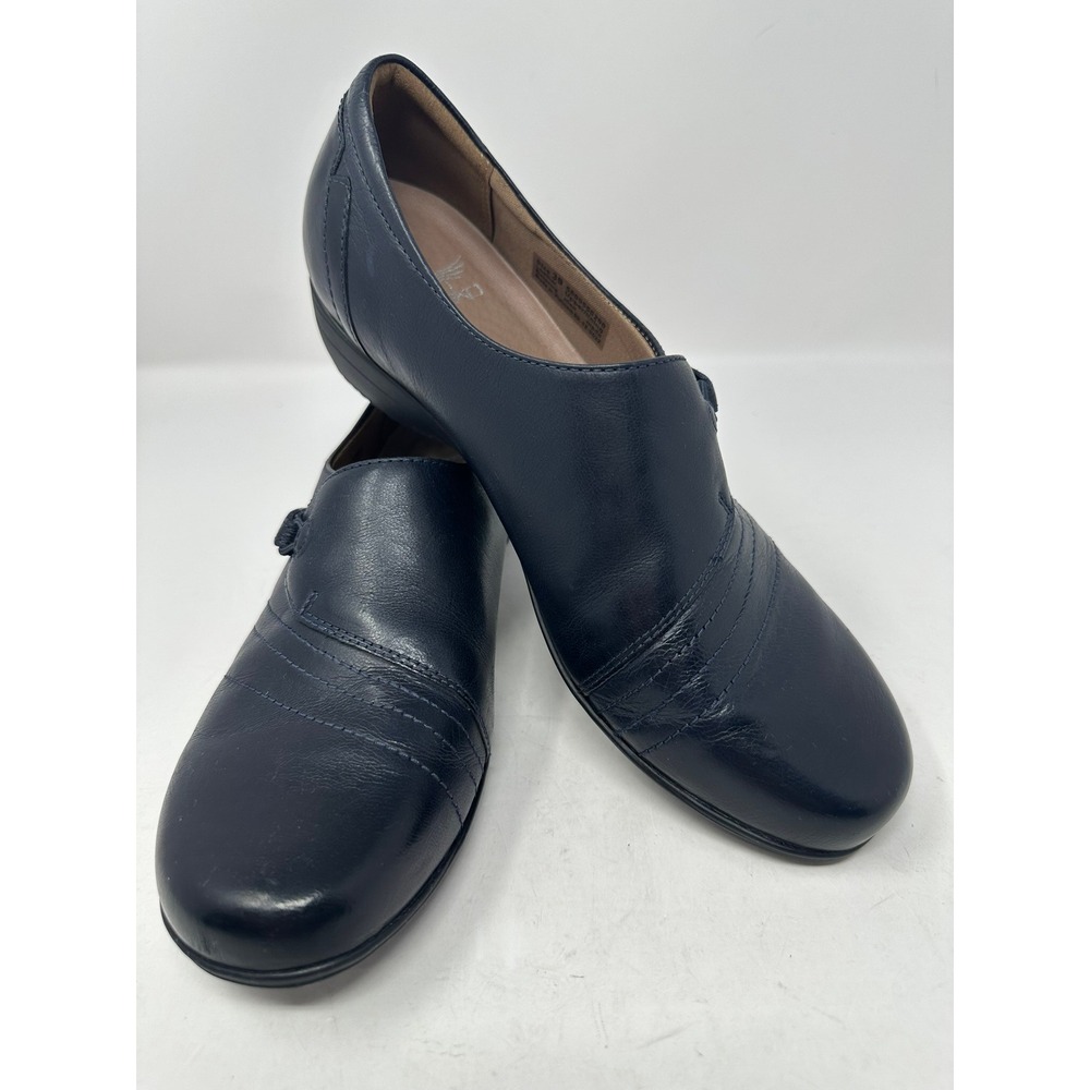 Dansko Loafers Women 39 Navy Blue Leather Fawna Wedge Comfort Shoes